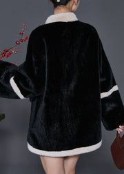 Black Warm Mink Velvet Jacket Stand Collar Tasseled Spring