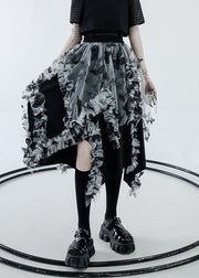 Black White Patchwork Tulle A Line Skirts High Waist Layered Design Summer