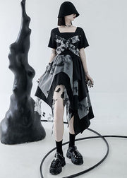 Schwarz Weiß Patchwork Tüll Baumwolle Original Design Kleid Quadratischer Kragen Sommer