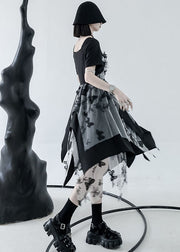 Schwarz Weiß Patchwork Tüll Baumwolle Original Design Kleid Quadratischer Kragen Sommer