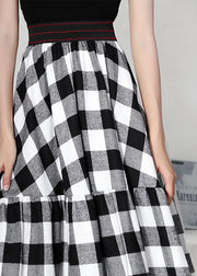 Black White Plaid Patchwork High Waist A Line Summer Skirts Cotton