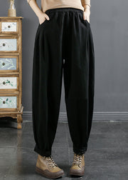Black Wrinkled Patchwork Fleece Harem Pants High Waist