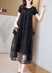 Black Wrinkled Tulle Slip Maxi Dresses Sleeveless