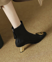 Black Zippered Classy Splicing Cowhide Leather High Heel Boots
