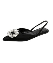 Black Zircon Faux Leather Comfy Walking Sandals Pointed Toe