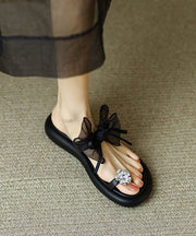 Black Zircon Tulle Bow Comfortable Splicing Slide Sandals