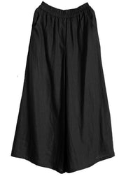 Black asymmetrical Design Linen Long Shirt Wide Leg Pants Summer - SooLinen
