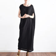Black casual asymmetrical baggy linen summer dresses oversized sleeveless cotton