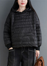 Schwarzer Kordelzug mit feiner Baumwolle gefüllte Jacken mit Kapuze Winter