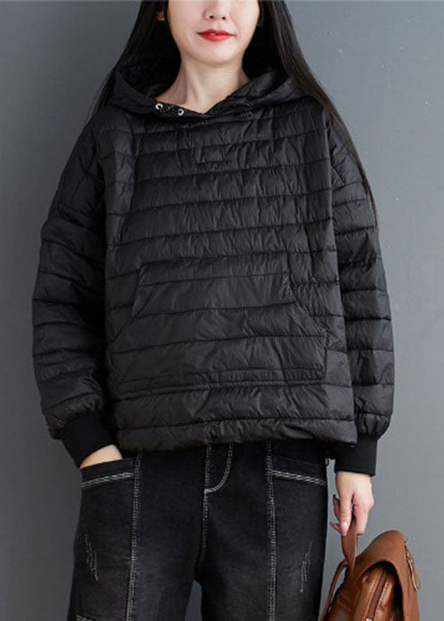 Black drawstring Fine Cotton Filled Jackets Hooded Winter