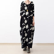 Black embroidered cotton dresses 2021 fall caftans long cotton maxi dresses