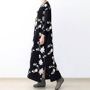 Black embroidered cotton dresses 2024 fall caftans long cotton maxi dresses