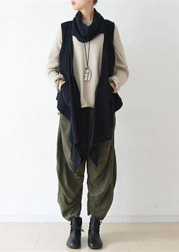 Schwarze Schalweste plus Größe Leinenkleidung lässige Herbst-Winter-Outfits
