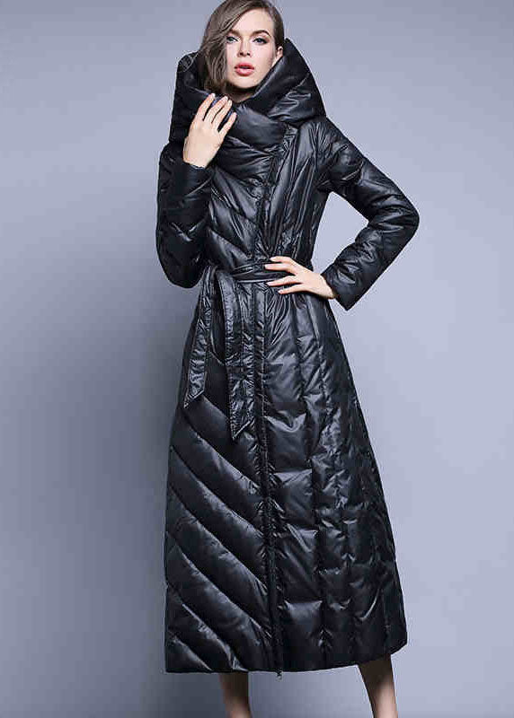 Black fashion Pockets Thick slim fit Winter lengthen Duck Down coat