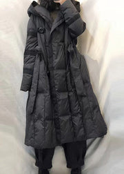 Black hooded tie waist fashion Winter Duck Down Coats