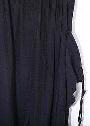 Black loose drawstring  suspender wide leg jumpsuit - SooLinen