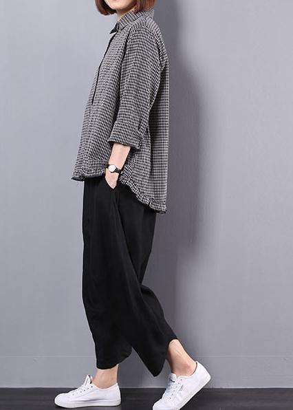 Black plaid shirt suit female long sleeve 2019 spring and autumn loose casual harem pants two-piece suit - SooLinen