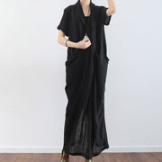 Schwarze Textur Leinenkleider Sommer plus Größe Leinen Sommerkleid Kaftane übergroßes Kleid