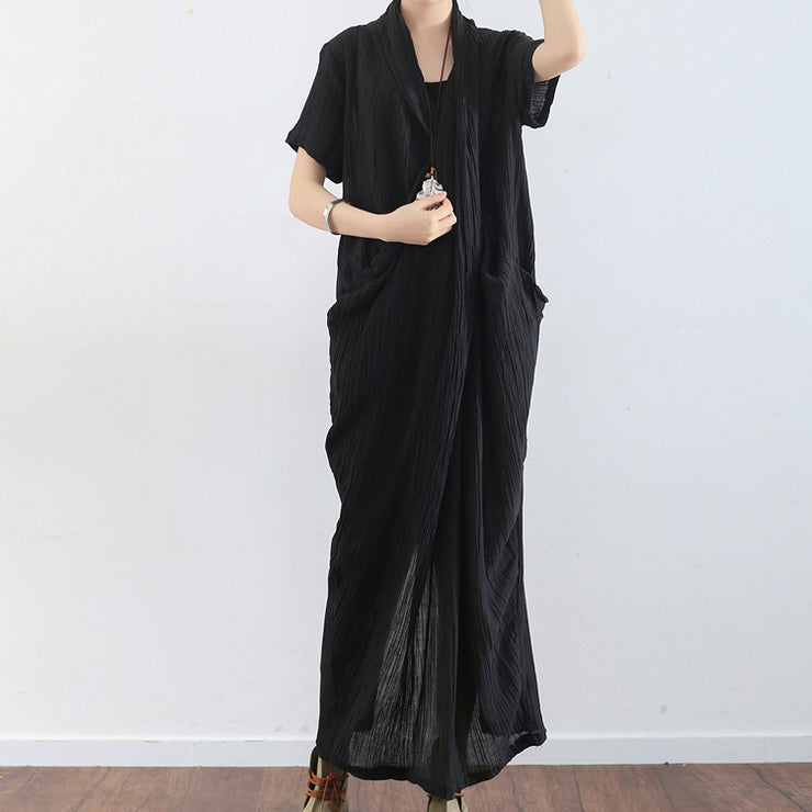 Schwarze Textur Leinenkleider Sommer plus Größe Leinen Sommerkleid Kaftane übergroßes Kleid
