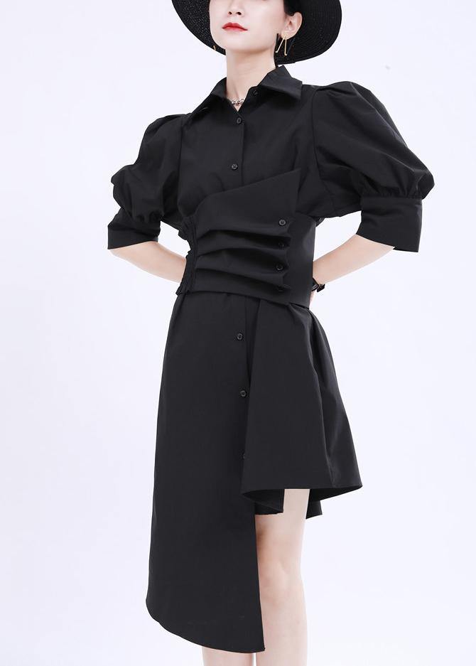 Black tie waist Cotton asymmetrical design Summer Dresses - SooLinen