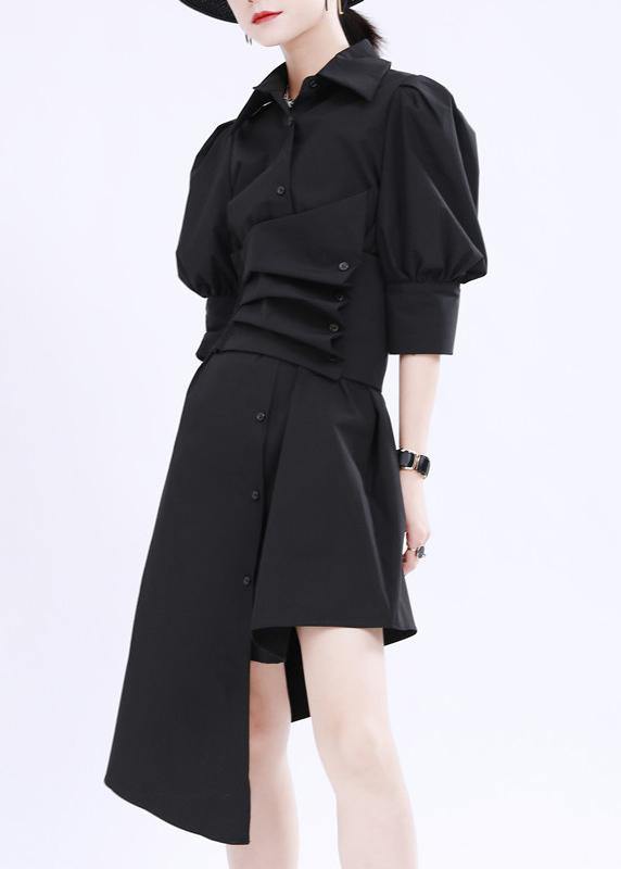 Black tie waist Cotton asymmetrical design Summer Dresses - SooLinen