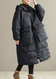 Schwarze warme Entendaunen-Wintermäntel mit Reißverschluss für den Winter