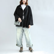 Black woolen cape coats oversized zippered short jackets