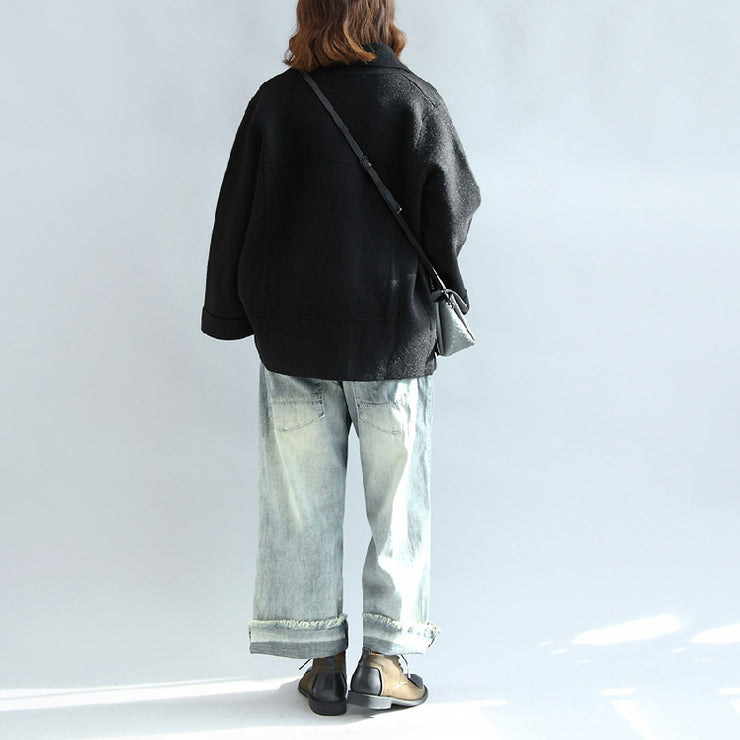 Schwarze Wollumhänge übergroßen kurzen Jacken mit Reißverschluss