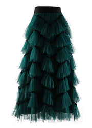 Blackish Green Patchwork Ruffled Tulle Beach Skirt Spring