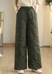 Blackish Green Pockets Fine Cotton Filled Pants Cinched Winter