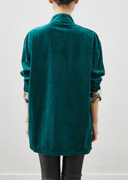 Blackish Green Silk Velour Jackets Embroidered Chinese Button Fall