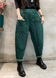 Blackish Green Solid Cotton Filled Crop Pants High Waist
