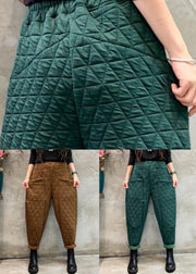 Blackish Green Solid Cotton Filled Crop Pants High Waist