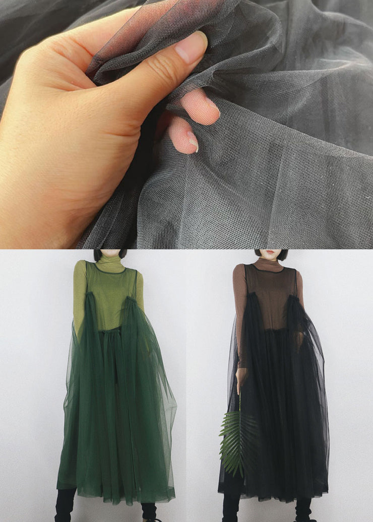 Blackish Green Tulle Long Dress Asymmetrical Exra Large Hem Sleeveless