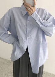 Blue Asymmetrical Patchwork Shirts Long Sleeve