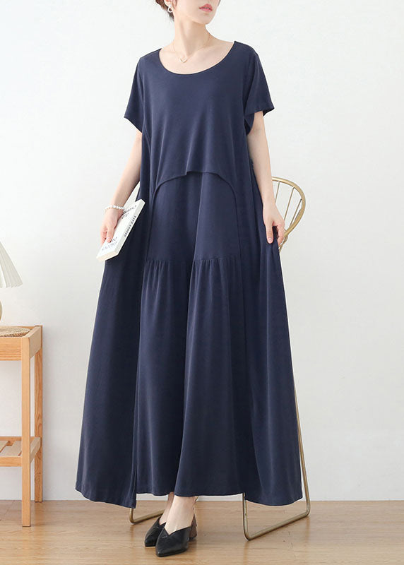 Blue Baggy Beach Dresses Solid Asymmetrical Design Short Sleeve