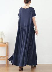 Blue Baggy Beach Dresses Solid Asymmetrical Design Short Sleeve