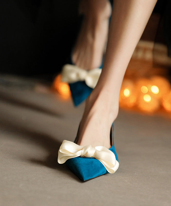 Blue Bow Women Classy Splicing Flat Shoes For Pointed Toe