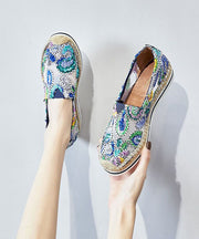 Blue Breathable Mesh Stylish Splicing Embroidery Flat Shoes