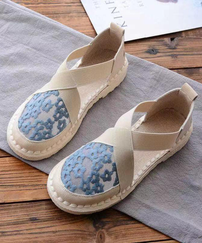 Blue Breathable Mesh Vintage Embroidered Splicing Flat Feet Shoes