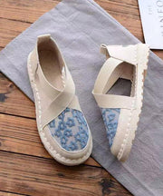 Blue Breathable Mesh Vintage Embroidered Splicing Flat Feet Shoes