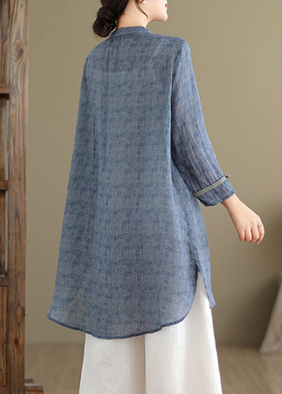 Blue Button Side Open Mid Shirts Spring