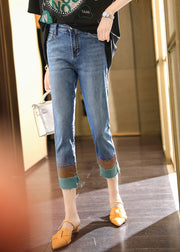 Blue Button Straight Jeans Summer