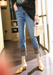 Blue Button Straight Jeans Summer