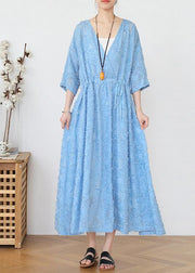 Blue Chiffon Cinched Holiday Dress In Spring Summer - SooLinen