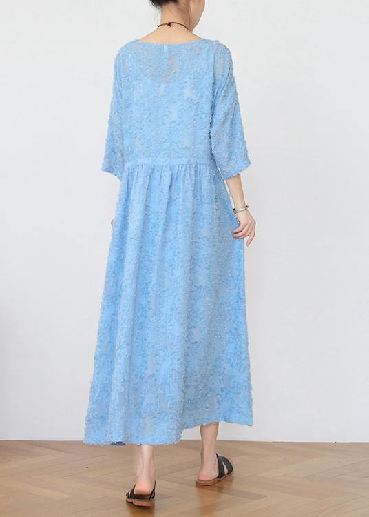 Blue Chiffon Cinched Holiday Dress In Spring Summer - SooLinen