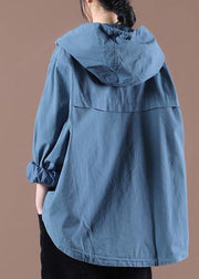 Blue Cinched Spring Hoodies Outwear - SooLinen