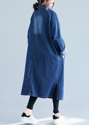 Blue Denim Trench Coats Oversized Pockets Fall