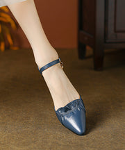 Blue Elegant Splicing Buckle Strap Ruffled Chunky Sandals