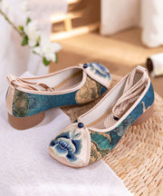 Blue Embroidered Chunky Shoes Cotton Fabric Classy Splicing